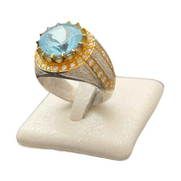 انگشتر مردانه توپاز آبی سوییس اصل