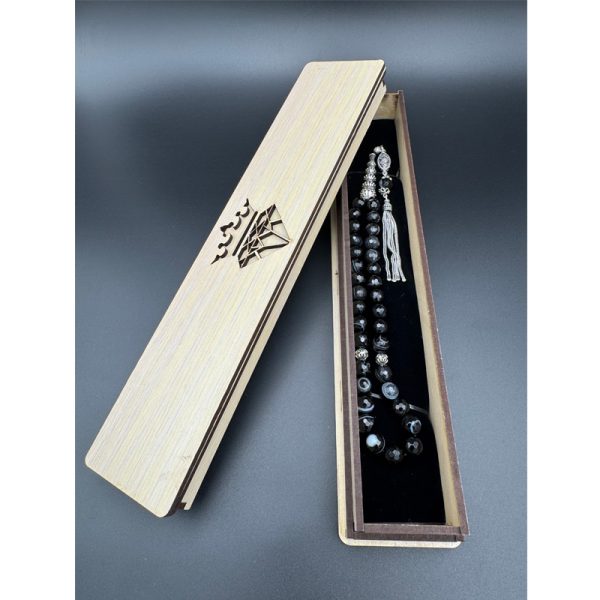 تسبیح ۳۳ تایی اونیکس رگه دار طبیعی (عقیق اصل)