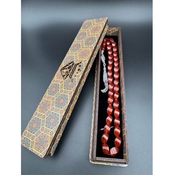 تسبیح ۳۳ تایی سنگ عقیق قرمز پیچی