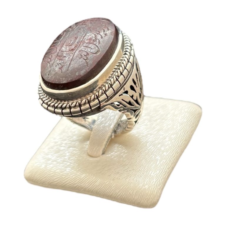 انگشتر مردانه حدید صینی سماقی اصل با ذکر هفت جلاله