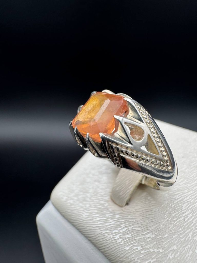 انگشتر مردانه یاقوت زرد اصل نگین مربعی