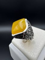 انگشتر عقیق زرد مردانه طرح نقطه