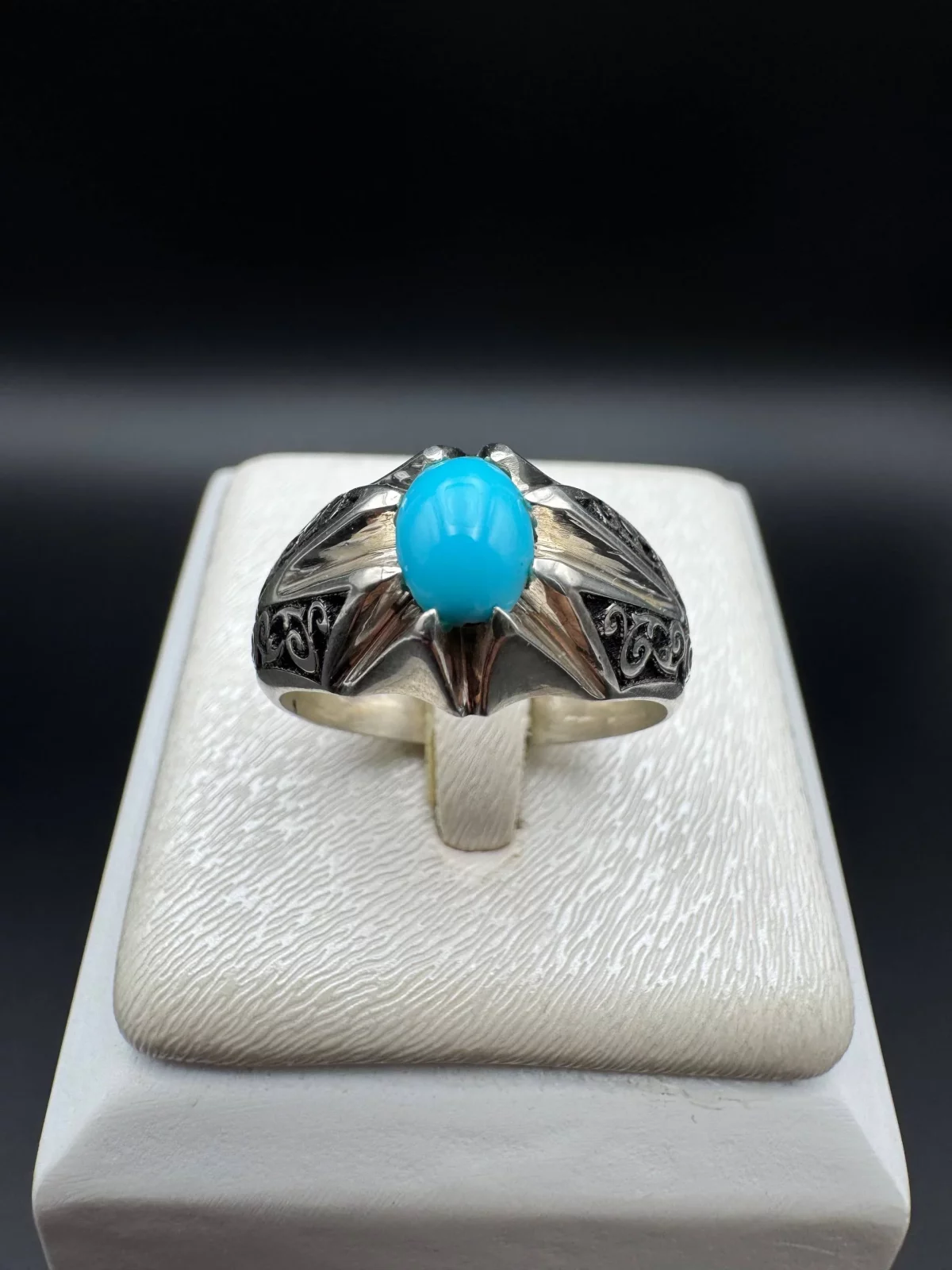 انگشتر نقره مردانه با نگین فیروزه عجم نیشابور اصل