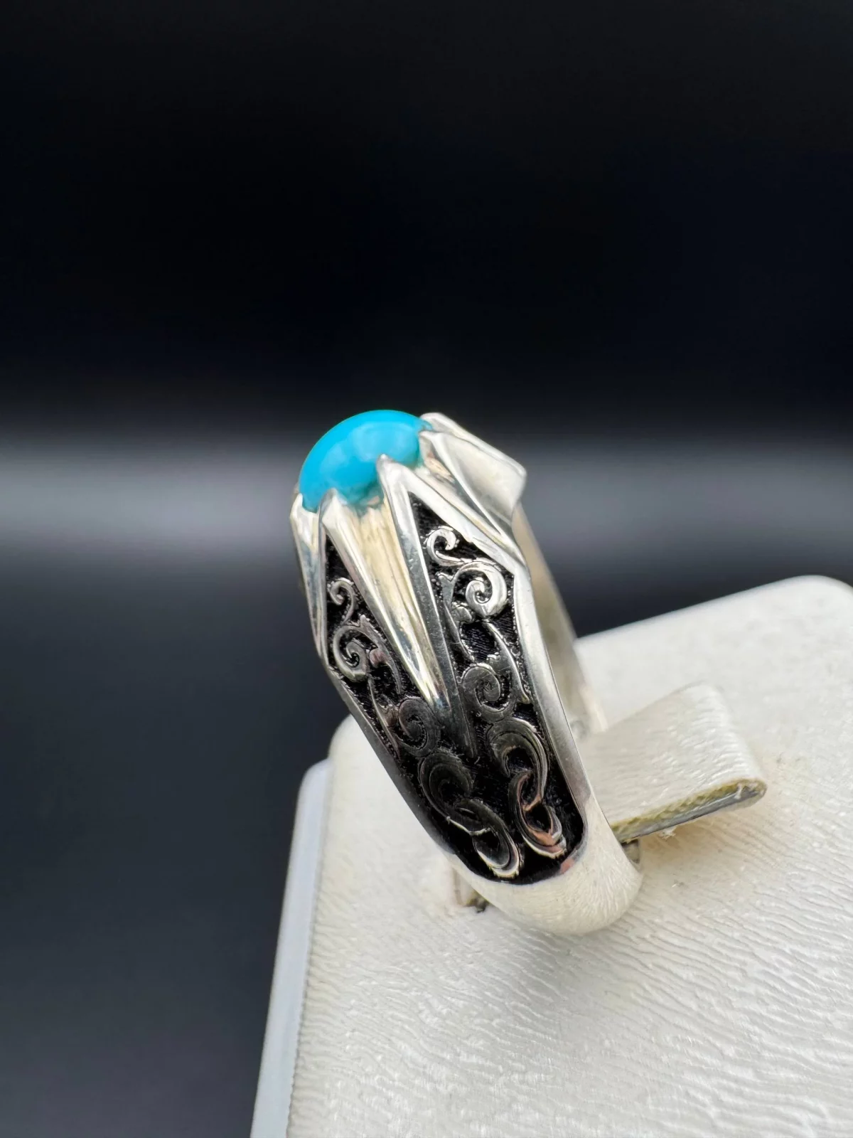 انگشتر نقره مردانه با نگین فیروزه عجم نیشابور اصل