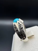 انگشتر نقره مردانه با نگین فیروزه عجم نیشابور اصل