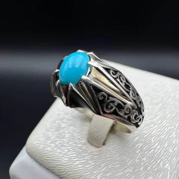 انگشتر نقره مردانه با نگین فیروزه عجم نیشابور اصل