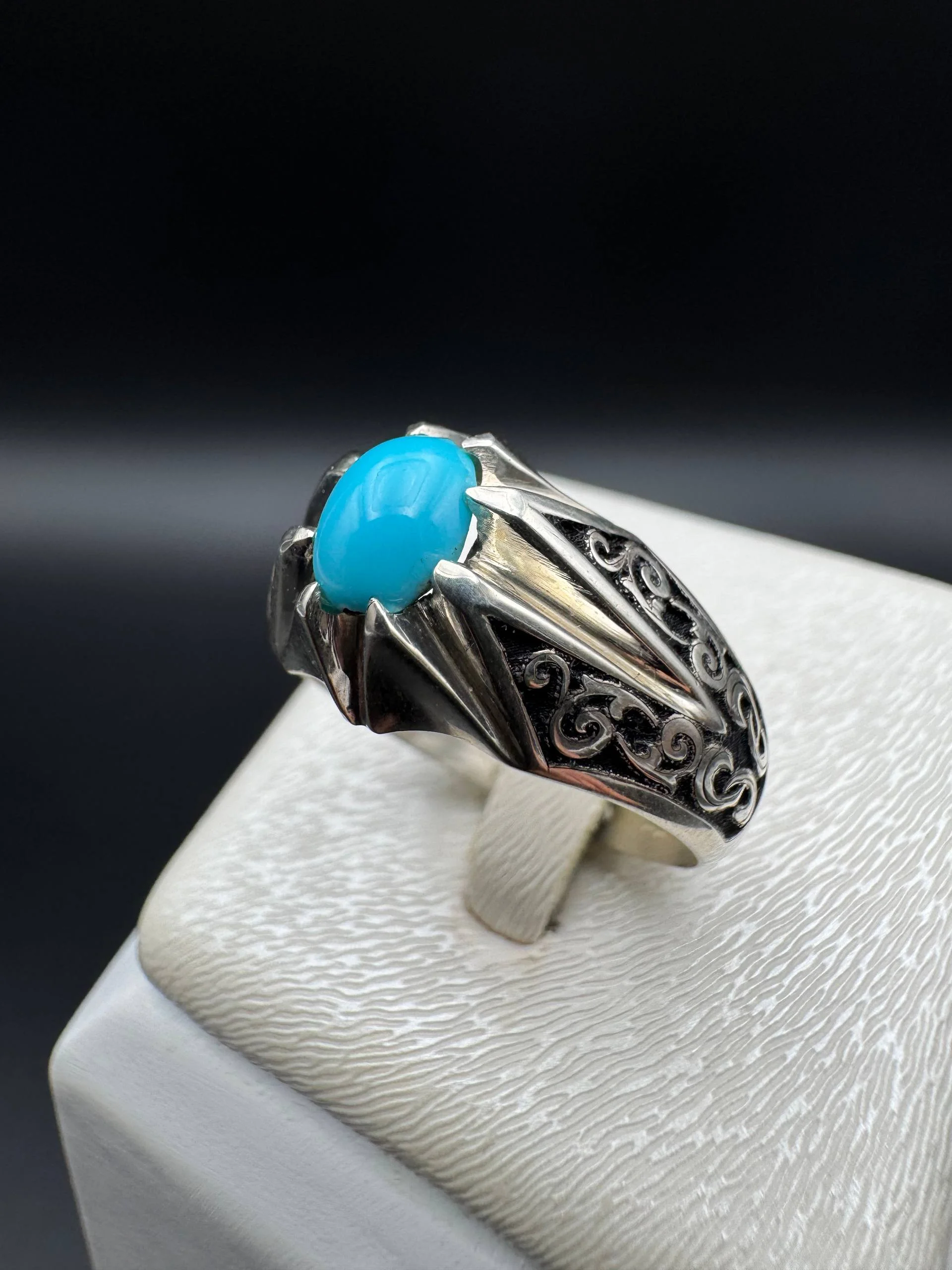 انگشتر نقره مردانه با نگین فیروزه عجم نیشابور اصل