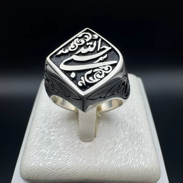 انگشتر مردانه تمام نقره طرح نقطه با ذکر حسبی الله